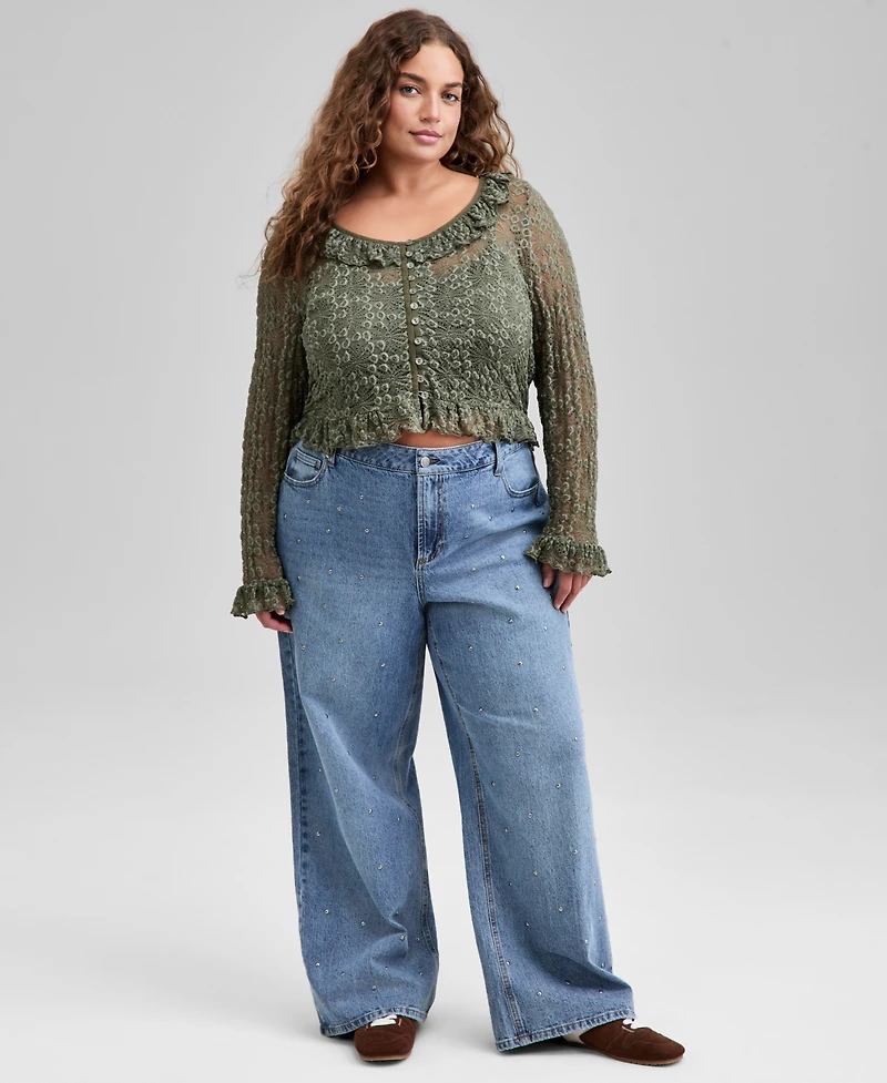 And Now This Trendy Plus Size Studded High-Rise Wide-Leg Jeans, Macy's Exclusive