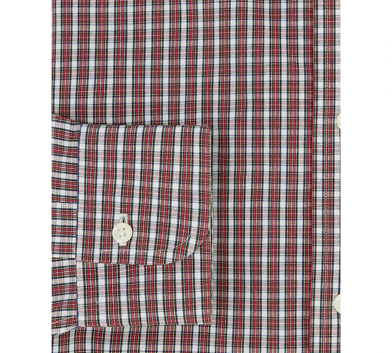 B by Brooks Brothers Men's Regular-Fit Spread Collar Tartan Plaid Dress Shirt