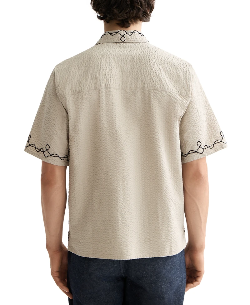 Scotch & Soda Men's Relaxed Fit Short Sleeve Embroidered Button-Front Shirt