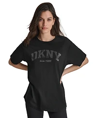 Dkny Sport Women's Varsity Satin Logo Oversized Cotton T-Shirt