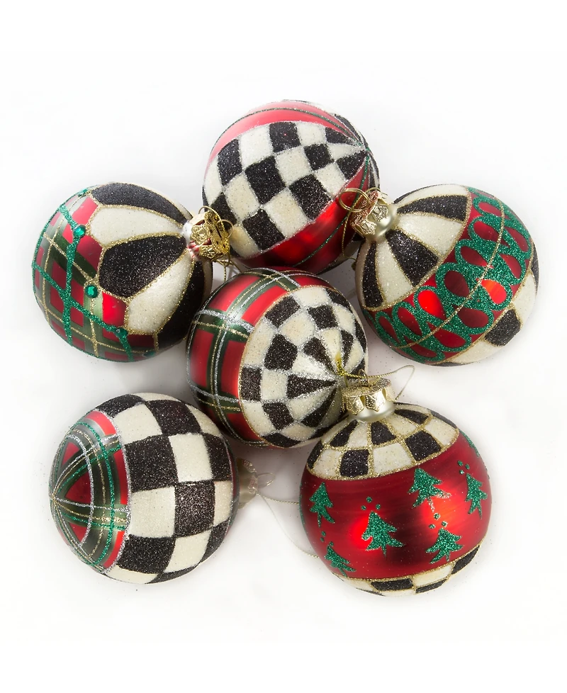 MacKenzie-Childs Holiday Tartan Ball Ornaments, Set of 6