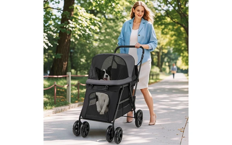 Akiudex dog stroller for medium small senior elderly dogs with dual entry