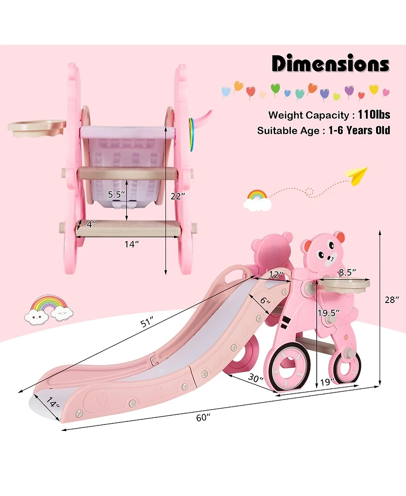 4 in 1 Foldable Baby Slide Toddler Climber Slide PlaySet w/ Ball