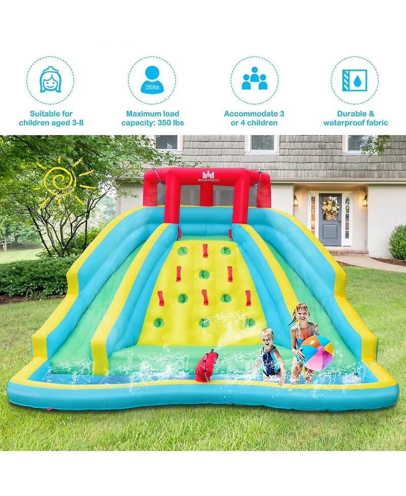 Gymax Inflatable Mighty Water Park Bouncy Splash Pool Climbing Wall with 680W Blower