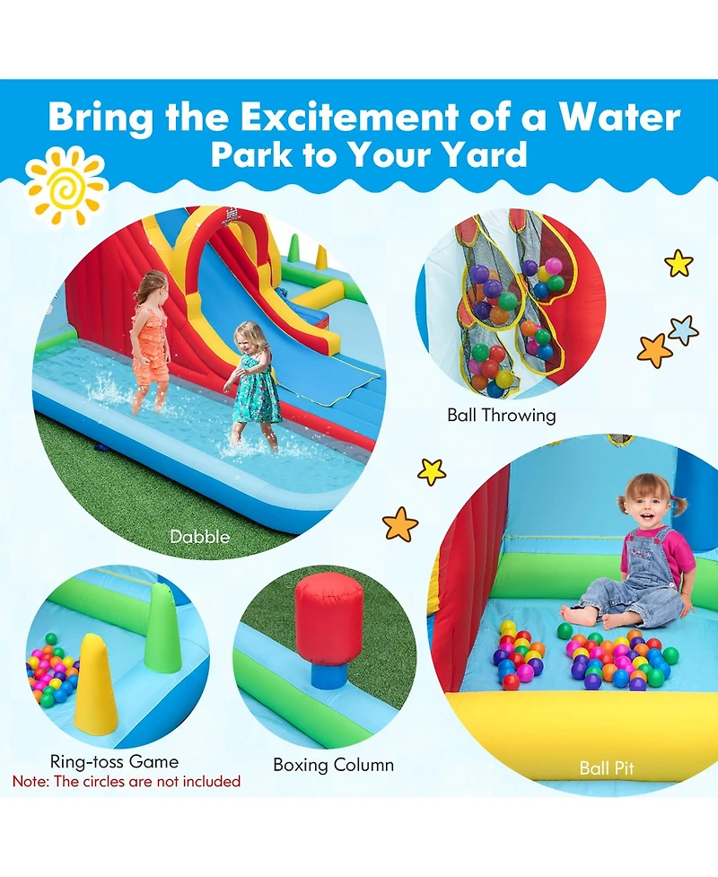 Gymax Inflatable Water Slide with Long Slide Climbing Wall Splash Pools with 735W Blower