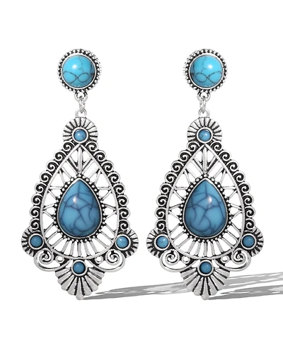 Jessica Simpson Silver-Tone Filigree Teardrop Earrings in Blue