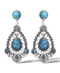 Jessica Simpson Silver-Tone Filigree Teardrop Earrings in Blue