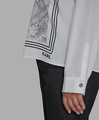 Karl Lagerfeld Paris Plus Paris-Print Button-Front Blouse