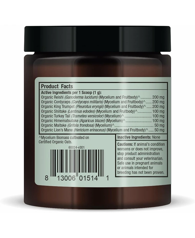 Bark & Whiskers Organic Fermented Mushroom Blend for Cats and Dogs, 2.11 Oz. (60g), 60 Scoops, Supports Digestive and Immune Function, Veterinarian Fo