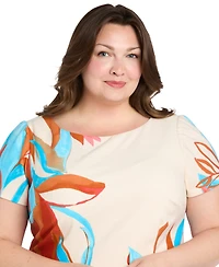 R & M Richards Plus Printed Colorblocked Sheath Dress