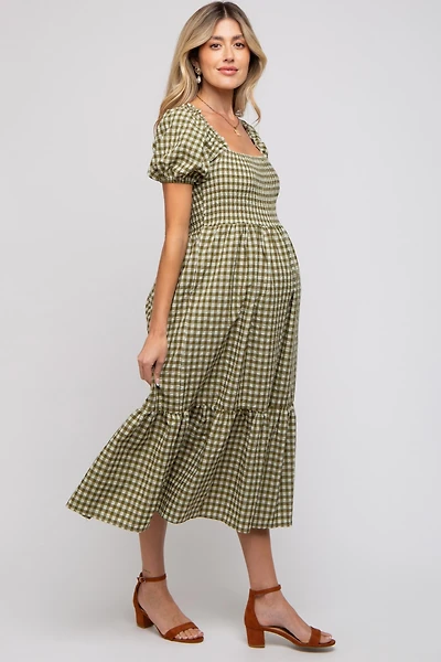 Pinkblush Maternity Olive Gingham Smocked Midi Dress