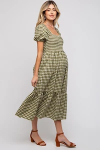 Pinkblush Maternity Olive Gingham Smocked Midi Dress