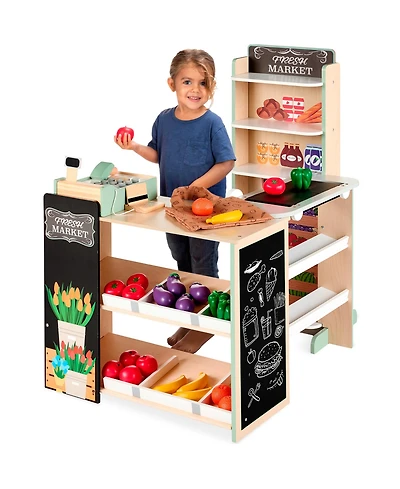 Best Choice Products Kids Pretend Play Grocery Store Wooden Supermarket Set w/ Chalkboard, Cash Register