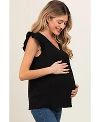 Pinkblush Maternity Black Swiss Dot Flutter Sleeve V-Neck Top