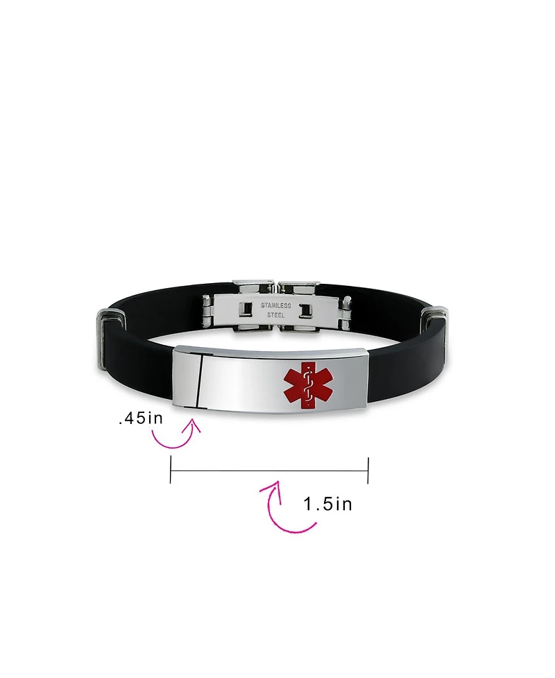 Bling Jewelry Waterproof Black Silicone Medical Id Bracelet - Trim-to-Fit Steel 8.5"