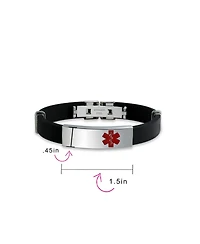 Bling Jewelry Waterproof Black Silicone Medical Id Bracelet - Trim-to-Fit Steel 8.5"