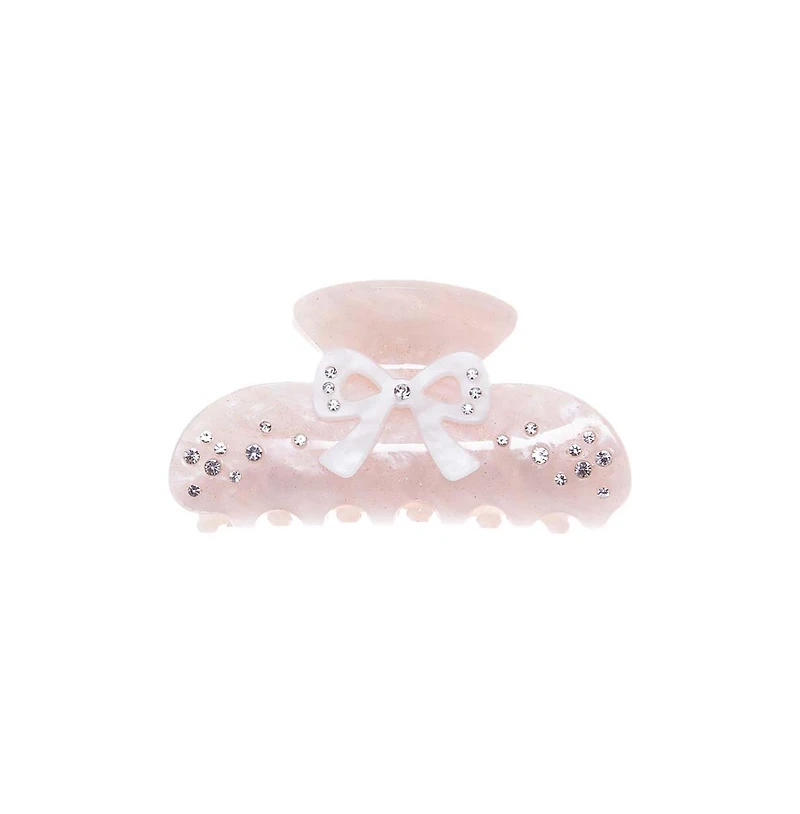 Rhinestone Pink & White Bow Hair Claw Clip By Adina Eden
