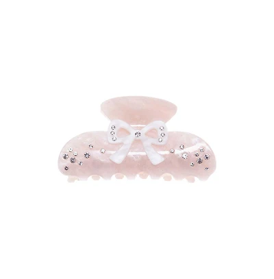 Rhinestone Pink & White Bow Hair Claw Clip By Adina Eden