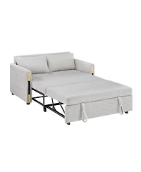 Homlux 55.5"W Beige Teddy Velvet Sleeper Loveseat with Dual-Pull Sleeper Design
