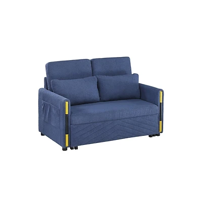 Homlux 55.5"W Navy Teddy Velvet Sleeper Loveseat with Dual-Pull Sleeper Design