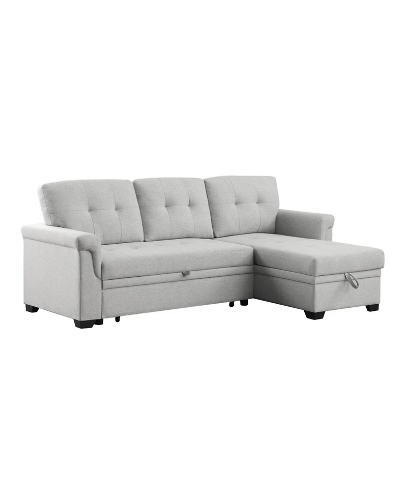 Homlux 84"W Light Gray Linen Reversible Sleeper Sectional Sofa with Storage Chaise