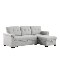 Homlux 84"W Light Gray Linen Reversible Sleeper Sectional Sofa with Storage Chaise