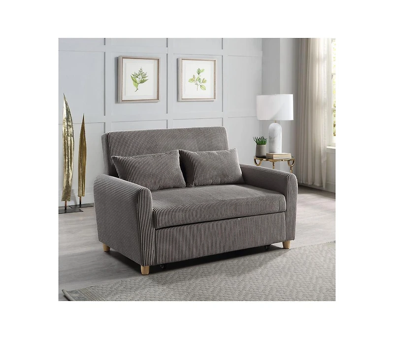 Homlux 54"W Brown Corduroy Convertible Sleeper Loveseat