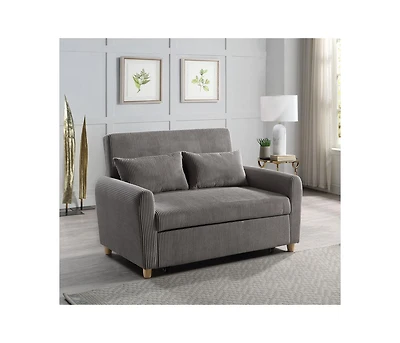 Homlux 54"W Brown Corduroy Convertible Sleeper Loveseat