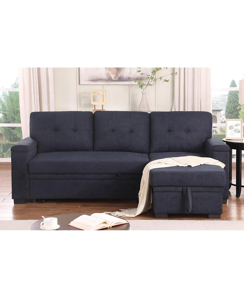 Homlux 84.5"W Dark Gray Woven Fabric Reversible Sleeper Sectional Sofa with Storage Chaise