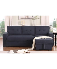 Homlux 84.5"W Dark Gray Woven Fabric Reversible Sleeper Sectional Sofa with Storage Chaise