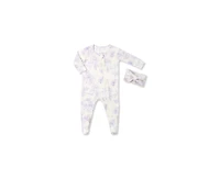 Baby Grey by Everly Girls Zip Long Sleeve Footie & Head Wrap Set