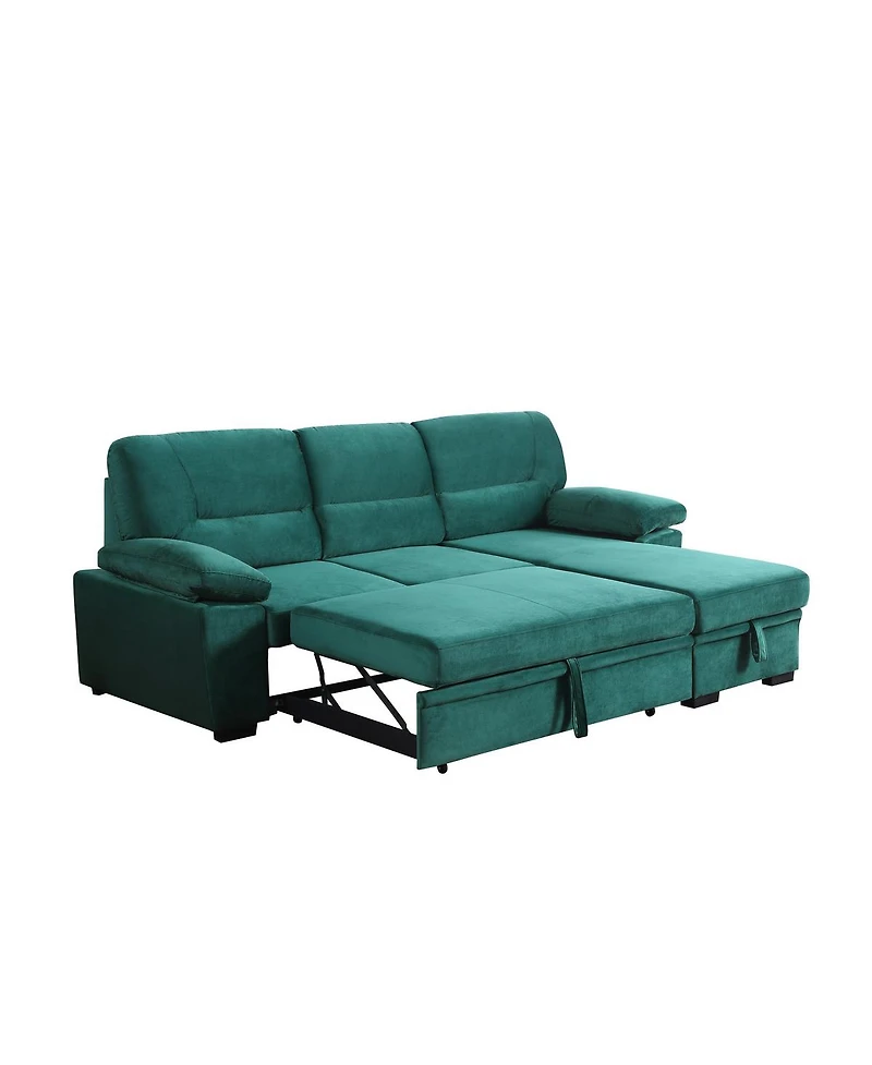 Homlux 97.5"W Green Velvet Fabric Reversible Sleeper Sectional Sofa Chaise