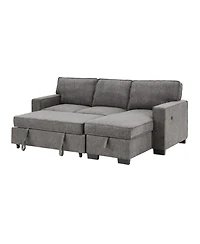 Homlux 86.5"W Dark Gray Fabric Reversible Sleeper Sectional with Storage Chaise Drop-Down Table 2 Cup Holders and 2 Usb Ports