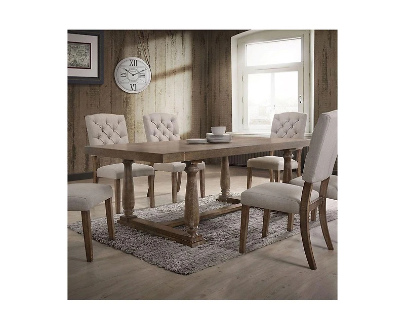 Set of Two Tufted Upholstered Linen Dining Side Chairs with Open Back