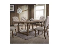 Set of Two Tufted Upholstered Linen Dining Side Chairs with Open Back