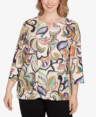 Alfred Dunner Plus Classic Abstract Scroll Split Neck Top