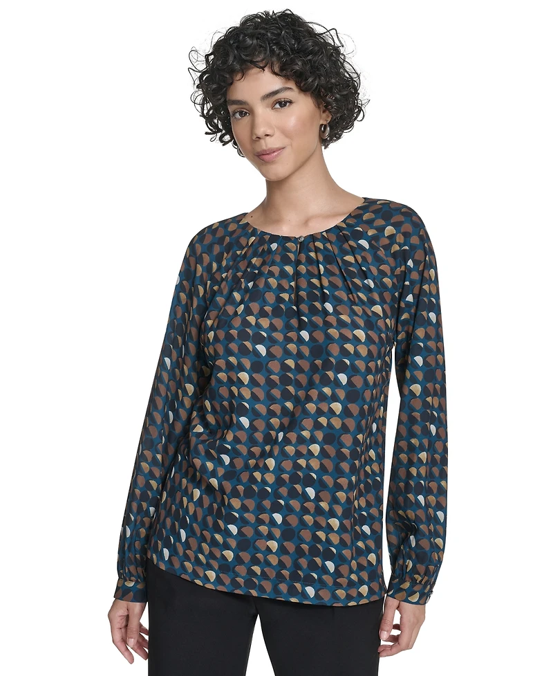 Calvin Klein Women's Printed Georgette Long-Sleeve Blouse