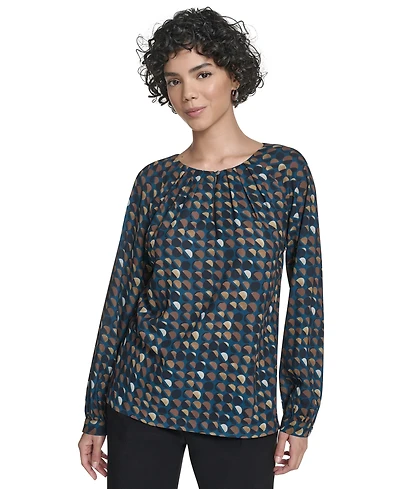 Calvin Klein Women's Printed Georgette Long-Sleeve Blouse