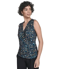 Calvin Klein Women's Printed Surplice-Neck Ruched Blouse