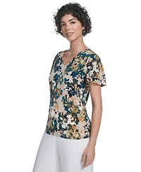 Calvin Klein Women's Printed Flutter-Sleeve V-Neck Top