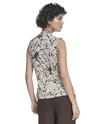 Calvin Klein Women's Printed Sleeveless V-Neck Blouse