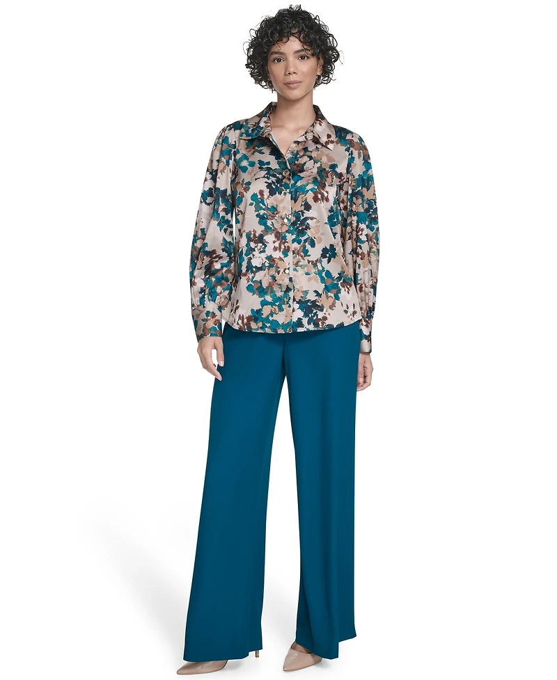 Calvin Klein Women's Printed Charmeuse Button-Front Blouse