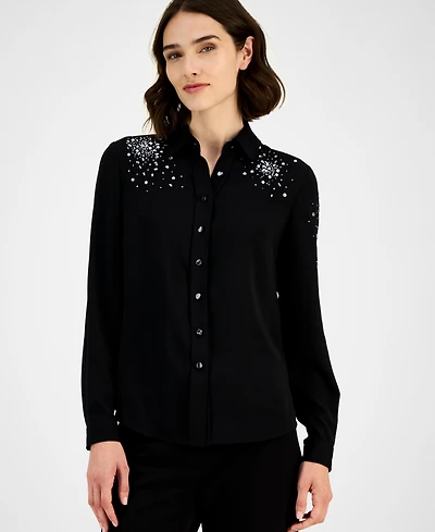 Anne Klein Women's Rhinestone-Embellished Shirt