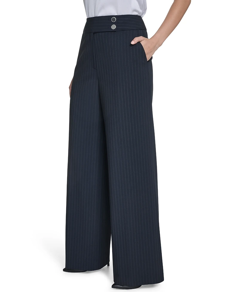 Calvin Klein Women's Pinstripe High-Rise Wide-Leg Pants