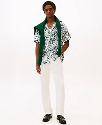 Tommy Hilfiger Men's Patterned Linen Button Up Short Sleeve Shirt