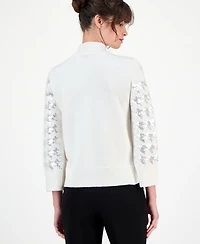 Anne Klein Women's Houndstooth Sequin Mock-Neck Sweater