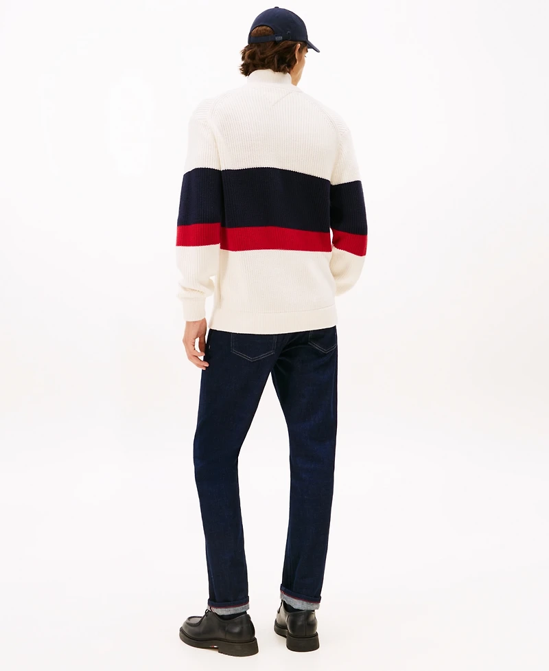 Tommy Hilfiger Men's Zip-Through Stripe Logo Sweater