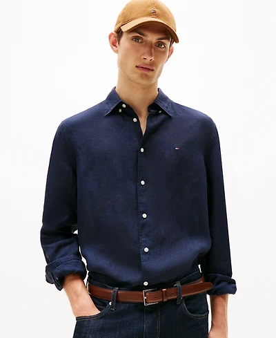 Tommy Hilfiger Men's Pigment-Dyed Linen Button-Down Long Sleeve Shirt