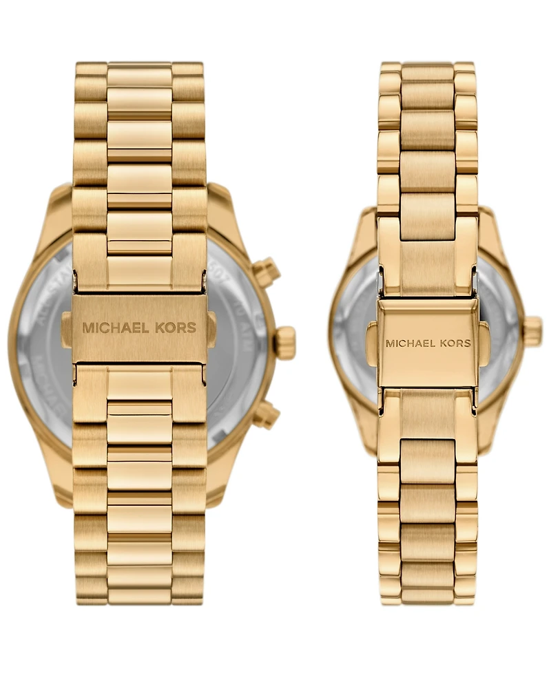 Michael Kors His and Hers Lexington Chronograph and Three-Hand Gold-Tone Stainless Steel Watch Gift Set, 44mm and 26mm