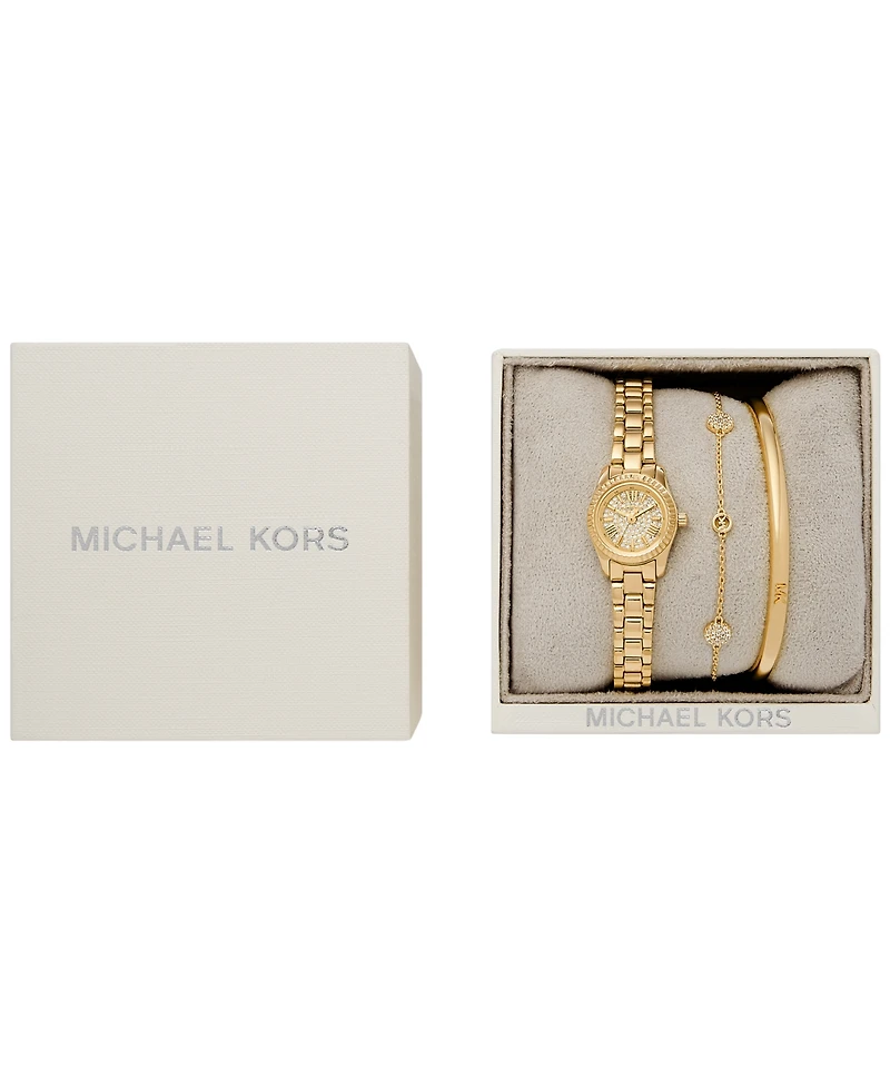 Michael Kors Women's Lexington Three-Hand Gold-Tone Stainless-Steel Watch, 19mm and Bracelet Gift Set